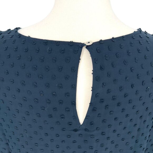 J.Crew Swiss Dot Ruffle Trim Long Sleeve Blouse Navy Blue Size 16 - Picture 7 of 11